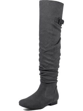 DREAM PAIRS Women's Grey Round Toe Over The Knee Thigh High Winter Tall Boots